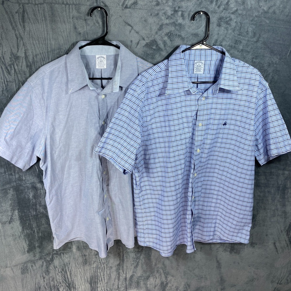 Brooks Brothers Shirt Mens XL Regent Oxford Cotton Twill Short Sleeve Lot Of 2